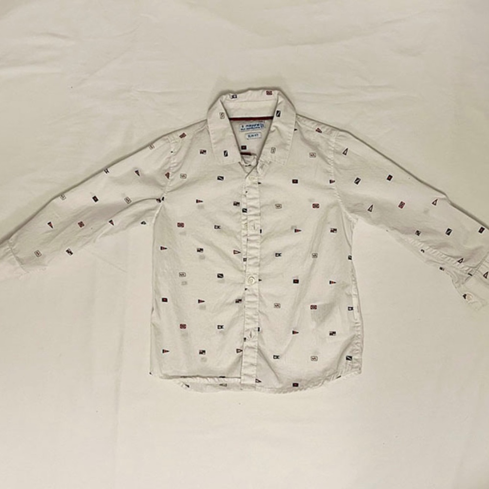 Mayoral 2T White Button Down with detailed print Slim Fit